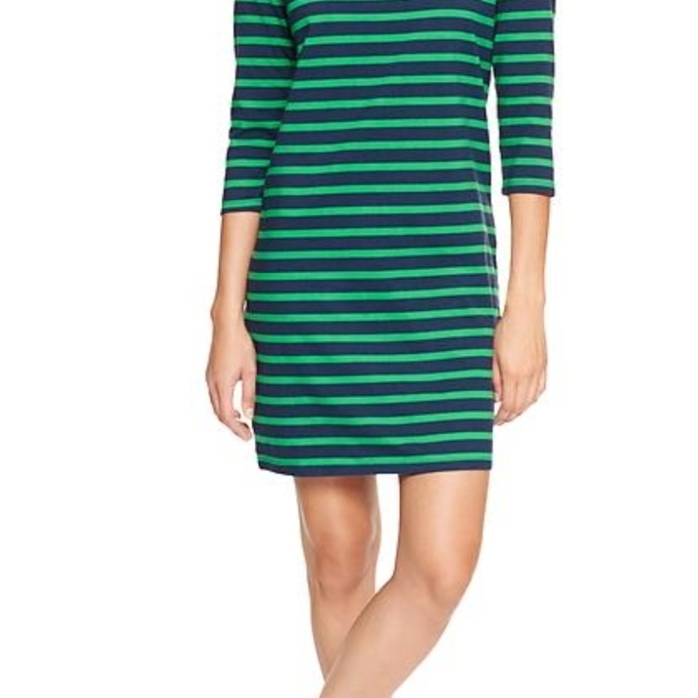 GAP Long Sleeve Green and Black Striped Dress